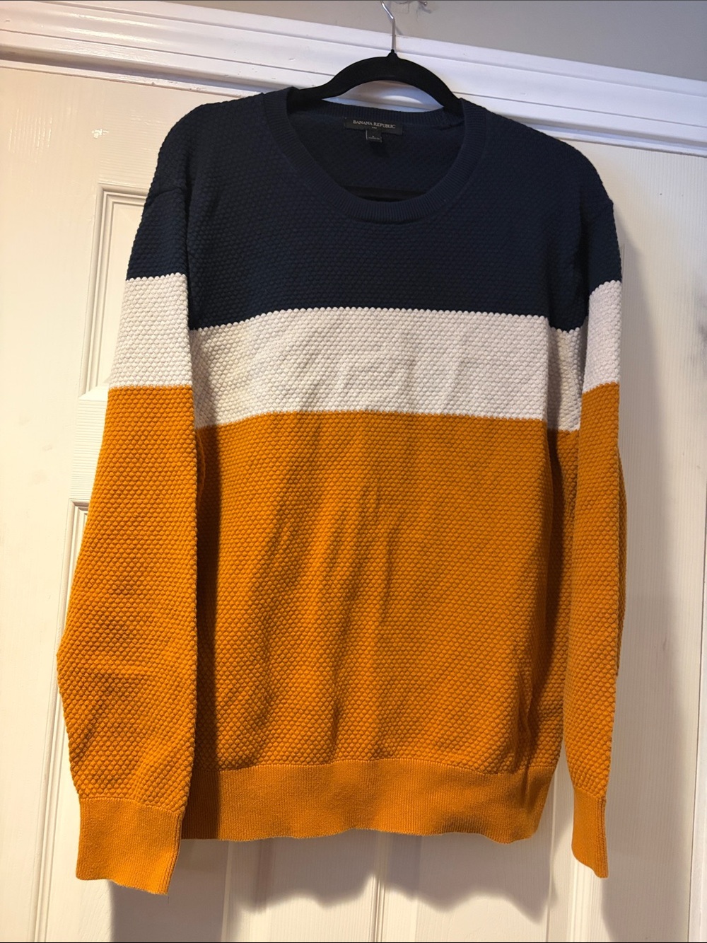 Banana Republic Factory 100% Cotton Crewneck Sweater in Navy/Mustard L